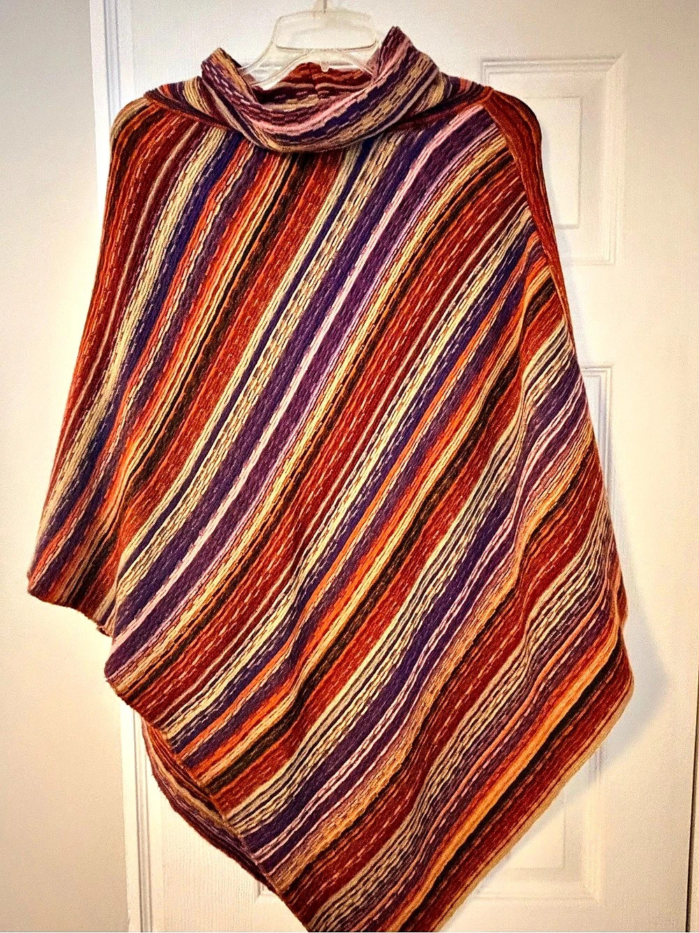 Big Buddha Striped Cowl Neck Poncho in Purple & Orange